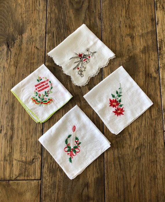 Christmas Hankies Vintage Handkerchief Women Chri… - image 1