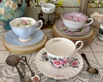 Taza y platillo de té Tazas de té para mamá Tazas de té antiguas Tazas de té de porcelana inglesa Taza y platillo de té antiguas Taza y platillo de té vintage Regalos para mamá