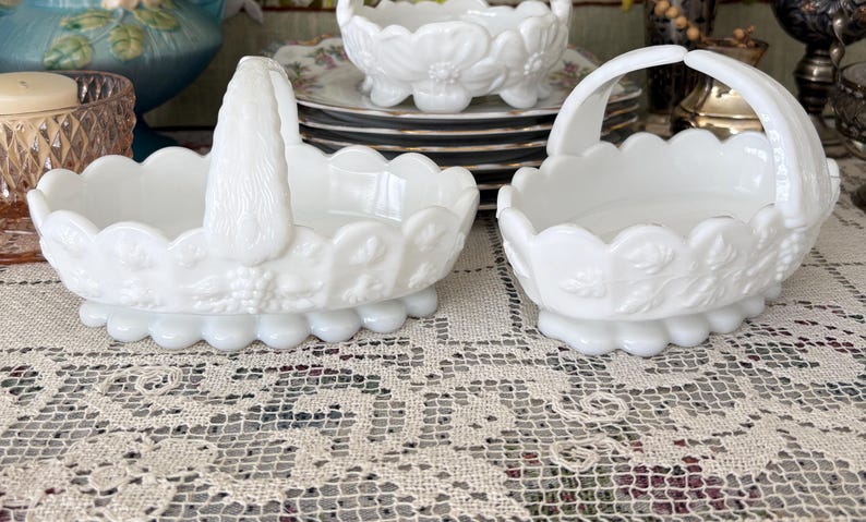 Milk Glass Basket Westmoreland Milk Glass Bowl White Basket Small Basket for Flower Girl Basket Wedding Basket Wedding Decor Baskets White Oval Basket