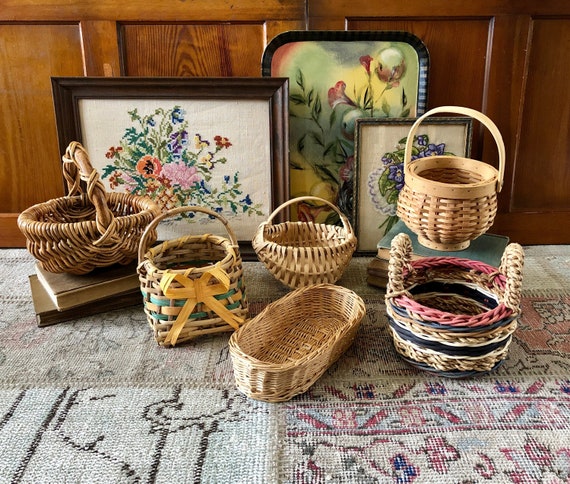 Wicker Basket Decorative Basket Storage Baskets Small Basket with Handle Old Basket Colorful Basket Wall Decor Baskets Storage Easter Basket Etsy