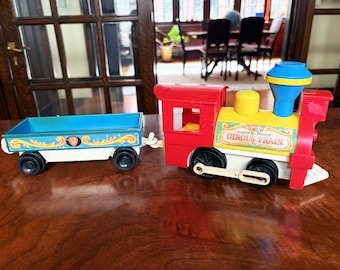 Train de cirque Fisher Price vintage, jouets Fisher Price vintage, ensemble Fisher Price n° 991, décoration de chambre d'enfant vintage, train vintage, jouet ancien