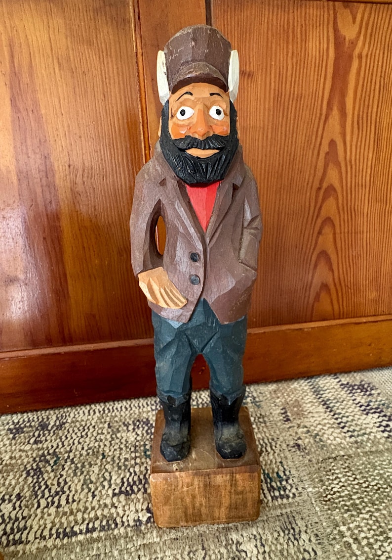 Large Carved Sailor Wood Sailor Captain Vintage Nautical Decor Sailing Gift Sailing Decor Boating Gift Nautical Gifts Carved Wood Figurine Dark Coat & Mustache