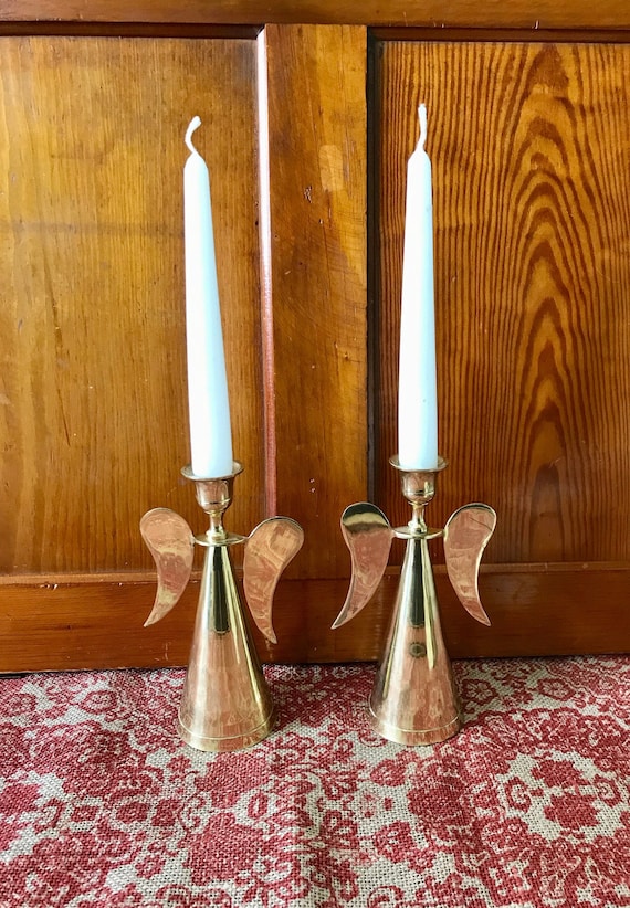 2 Angel Candle Holder Angel Decor Angel Figurine Candlestick Holders Brass Candlesticks Brass Candle Holder Brass Decor Candleholders Angels