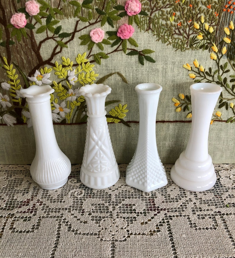 8 Milk Glass Vase Set of Vases for Flowers Vases Milk Glass Bud Vase White Vases Decor Vases Vintage Vases Wedding Vases Centerpiece Vases image 4