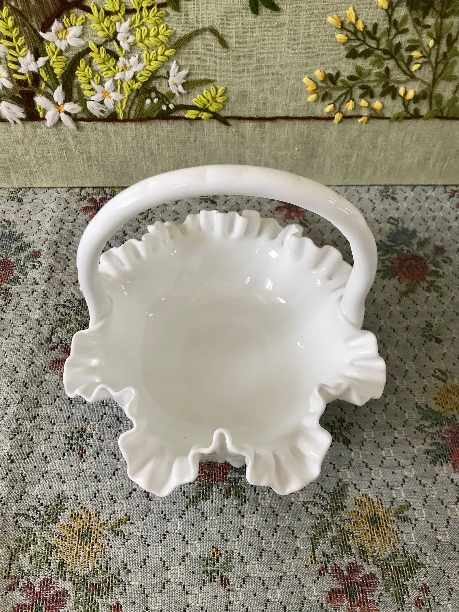 Basket With Handle Milk Glass Bowl Milk Glass Basket White Etsy