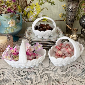Milk Glass Basket Westmoreland Milk Glass Bowl White Basket Small Basket for Flower Girl Basket Wedding Basket Wedding Decor Baskets White image 3