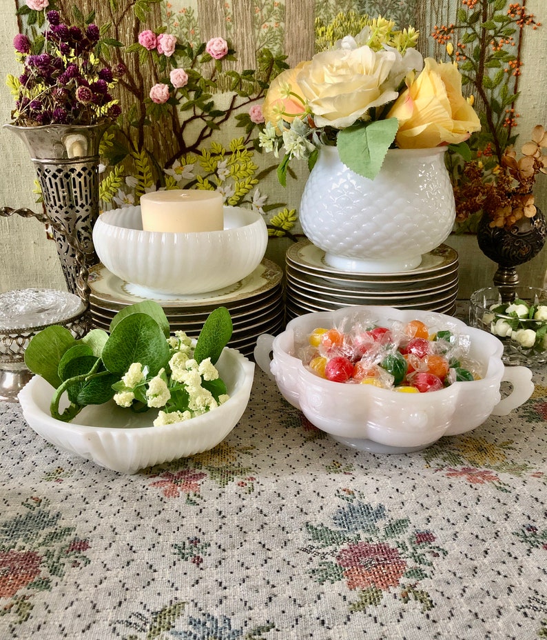 Milk Glass Bowl Milk Glass Candy Dish Vintage Bowl White Bowls Milk Glass Vase Vintage Bowls Antique Bowl Small Bowl Vase Decor Bowl Vintage image 2