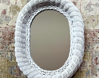 White Wicker Mirror Wall Mirror White Mirror Oval Mirrors Decorative Mirror for Wall Mirrors Old Mirror Bedroom Mirror Bathroom Mirror Wall