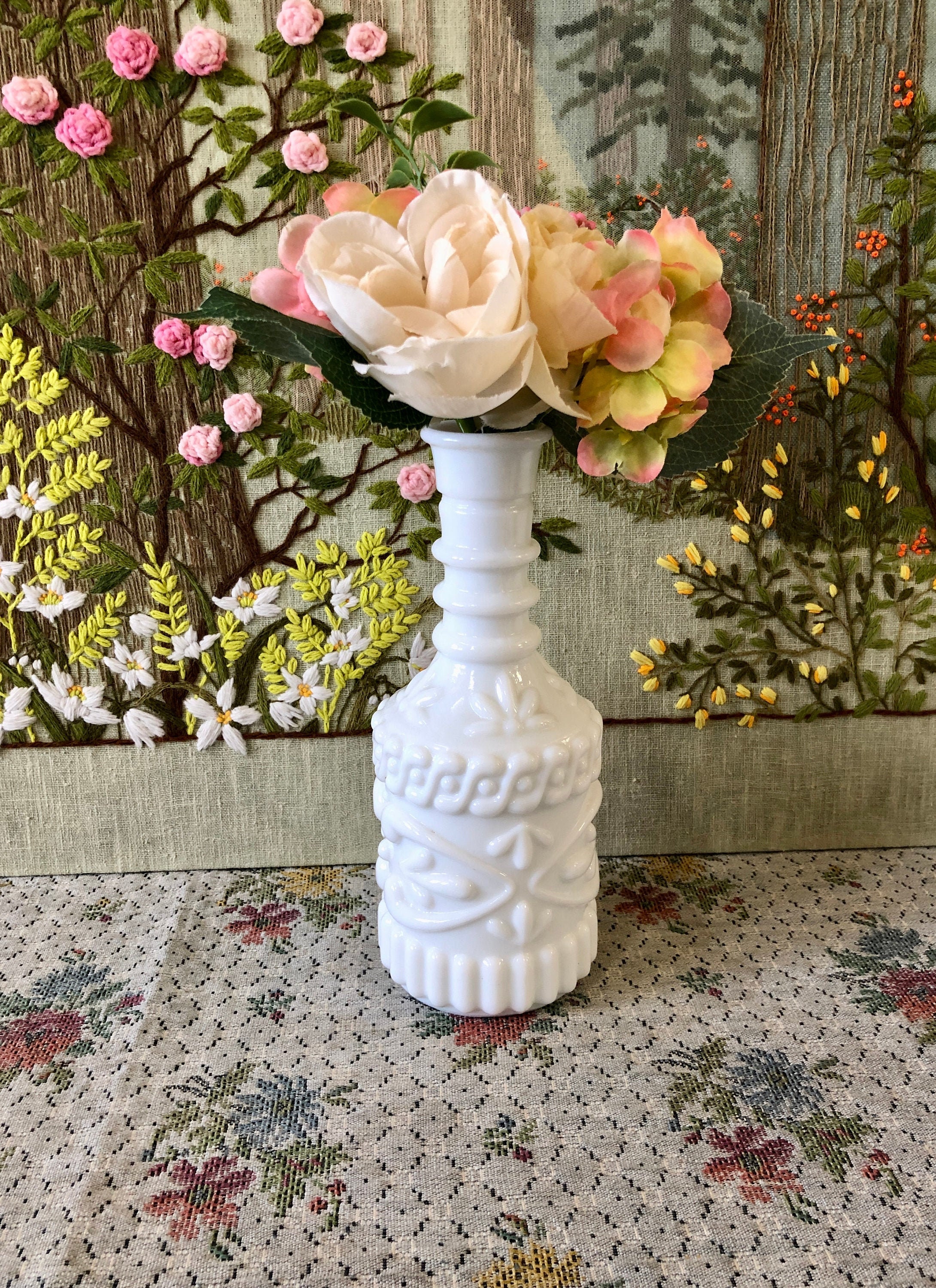 Milk Glass Vase for Flowers Vase Decor Vase White Bottle Vase Etsy
