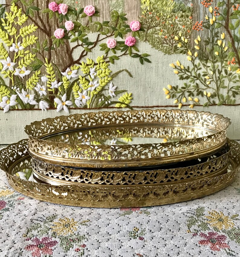Vanity Trays Brass Trays Brass Mirrored Tray Vintage Tray Etsy