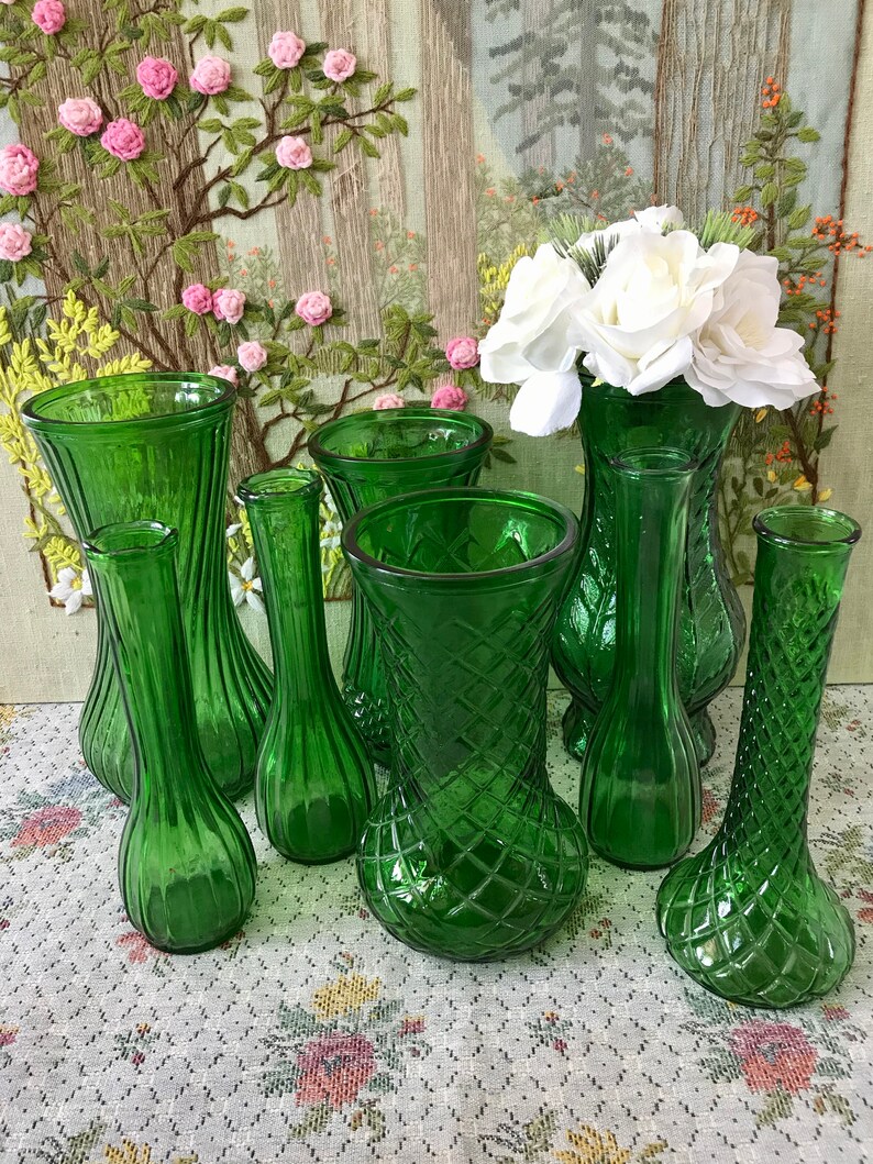 Green Glass Vases for Flowers Green Vases for Centerpiece Etsy