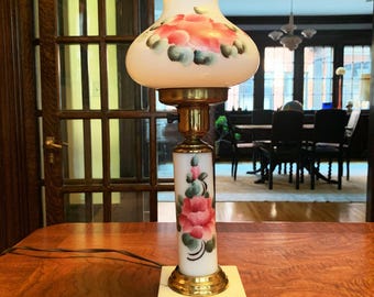 Antique Lamp Floral Table Lamp Vintage Lamps Antique Lighting Antique Lights Milk Glass Lamp Desk Lamp Accent Lamp Bedroom Lamp Old Lamps