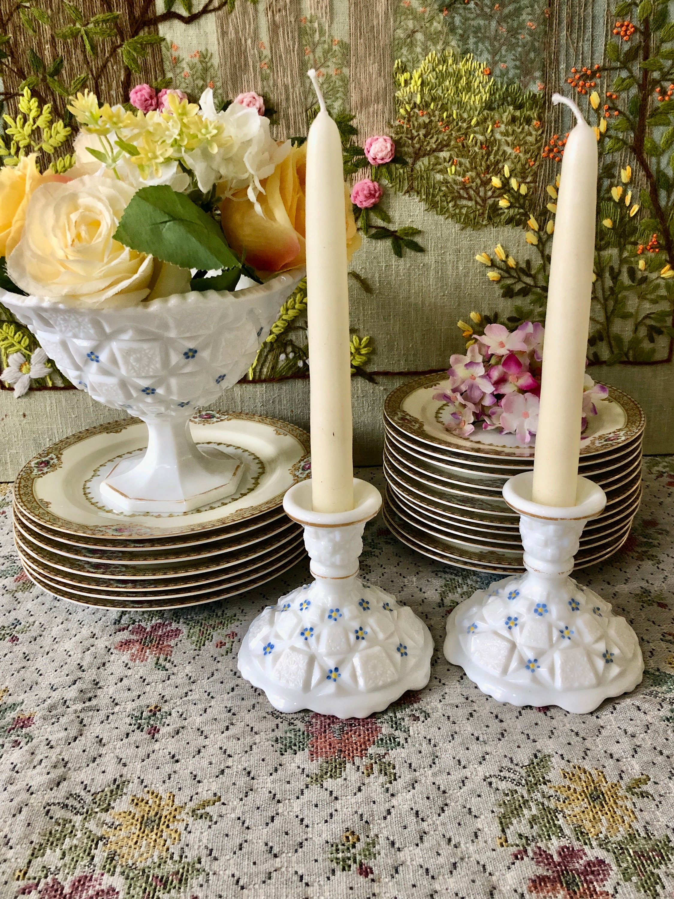 Milk Glass Candle Holders Milk Glass Bowl Milk Glass Candlesticks