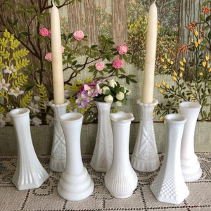 8 Milk Glass Vase Set of Vases for Flowers Vases Milk Glass Bud Vase White Vases Decor Vases Vintage Vases Wedding Vases Centerpiece Vases image 2