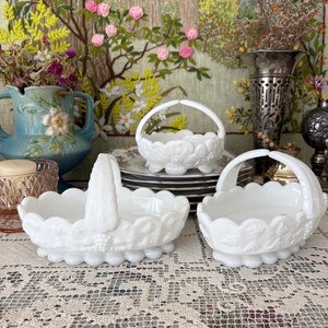 Milk Glass Basket Westmoreland Milk Glass Bowl White Basket Small Basket for Flower Girl Basket Wedding Basket Wedding Decor Baskets White image 2