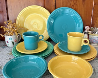 Fiestaware Plates Fiesta HLC Fiestaware Dishes Fiesta Ware Plates Fiesta Dinnerware Homer Laughlin Fiestaware Plates Mugs Blue Green Yellow