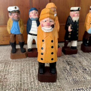 Carved Sailor Carved Wood Sailor Captain Vintage Nautical Decor Sailing Gift Sailing Decor Boating Gift Nautical Gifts Pirate Wood Figurine Yellow Coat 8 Button