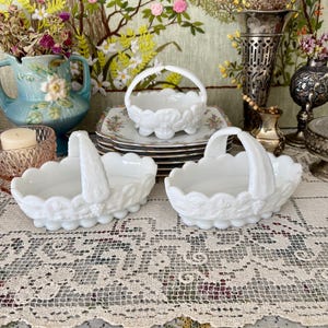 Milk Glass Basket Westmoreland Milk Glass Bowl White Basket Small Basket for Flower Girl Basket Wedding Basket Wedding Decor Baskets White image 1
