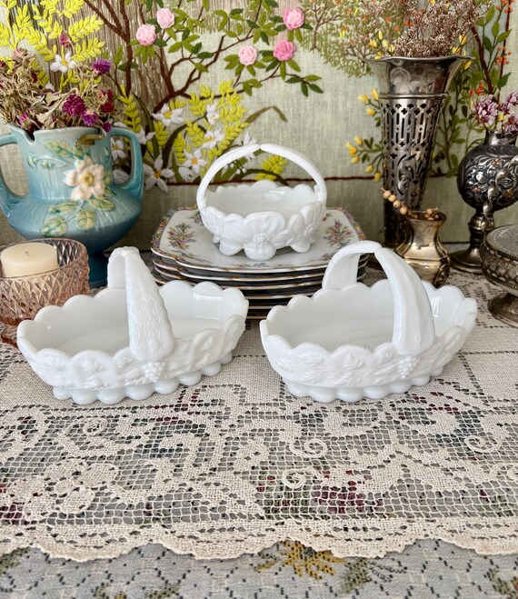 Milk Glass Basket Westmoreland Milk Glass Bowl White Basket Small Basket for Flower Girl Basket Wedding Basket Wedding Decor Baskets White