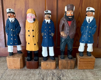 Large Carved Sailor Wood Sailor Captain Vintage Nautical Decor Sailing Gift Sailing Decor Boating Gift Nautical Gifts Carved Wood Figurine