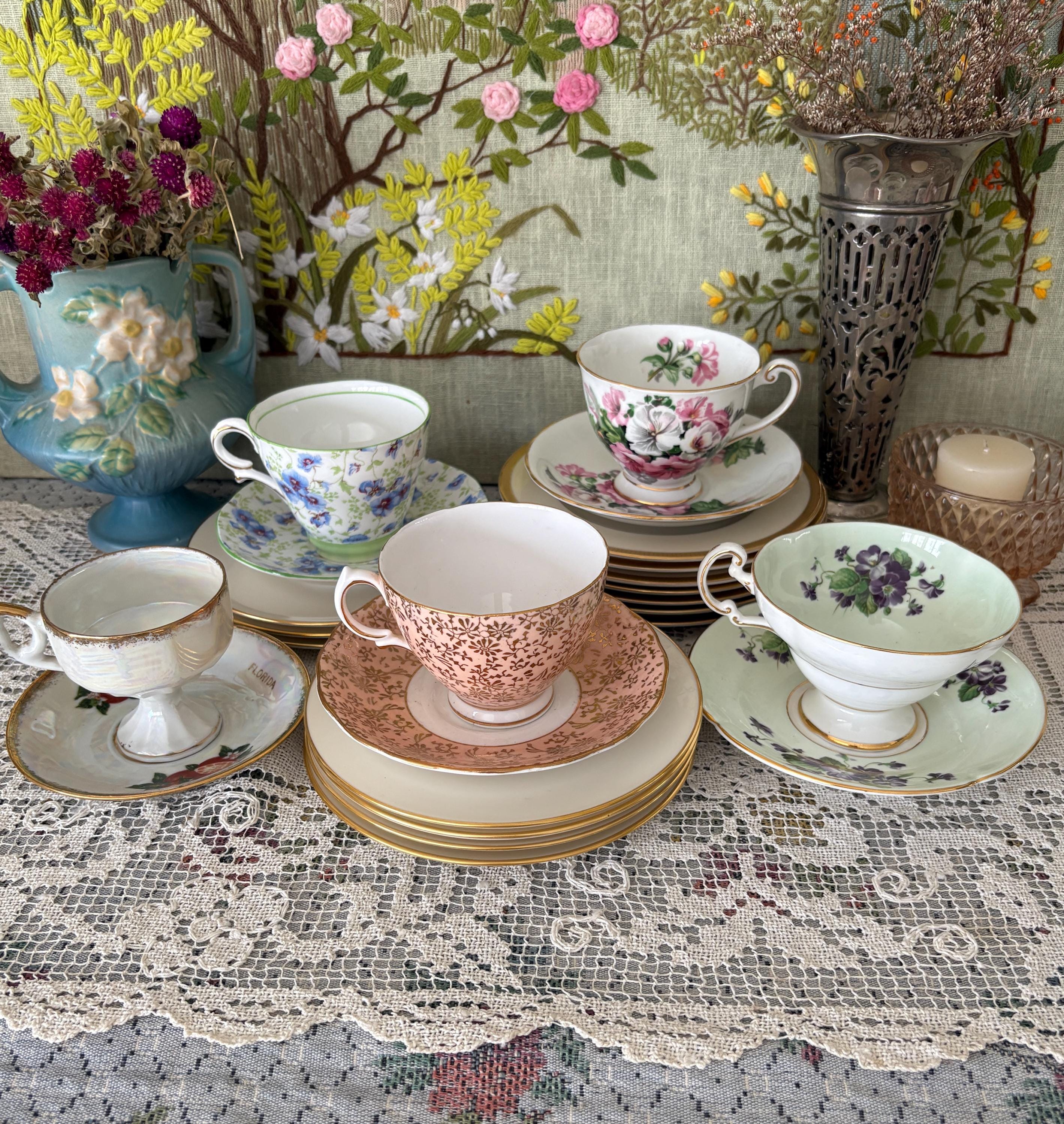Teacup and Saucer Vintage Tea Cup Set English Bone China Teacups Old Teacup Floral Teacup Collection Mismatched Teacups Tea Cup Set Tea Cups