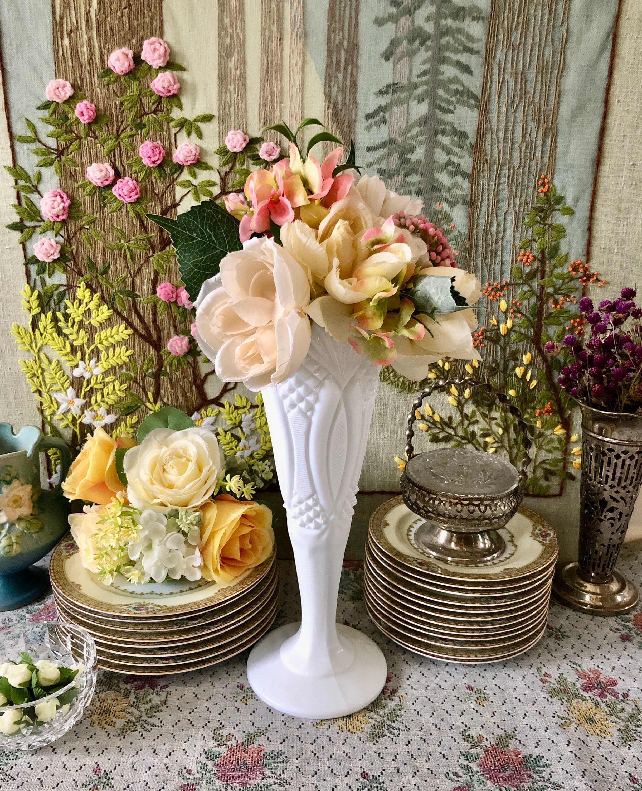 Milk Glass Vase for Flowers Vase White Vase Milk Glass Vases Decor