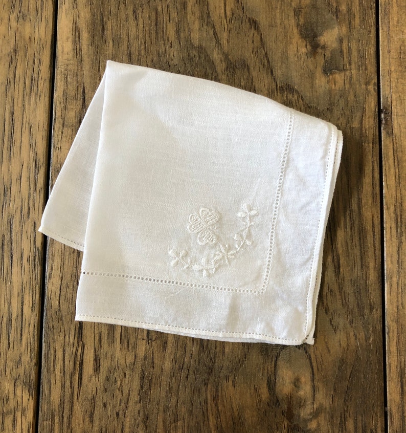 Vintage Handkerchief Women Bridal Handkerchief Wedding Hankerchief Vintage Hankie for Bride White Handkerchief Vintage Hanky Antique Hankie image 5