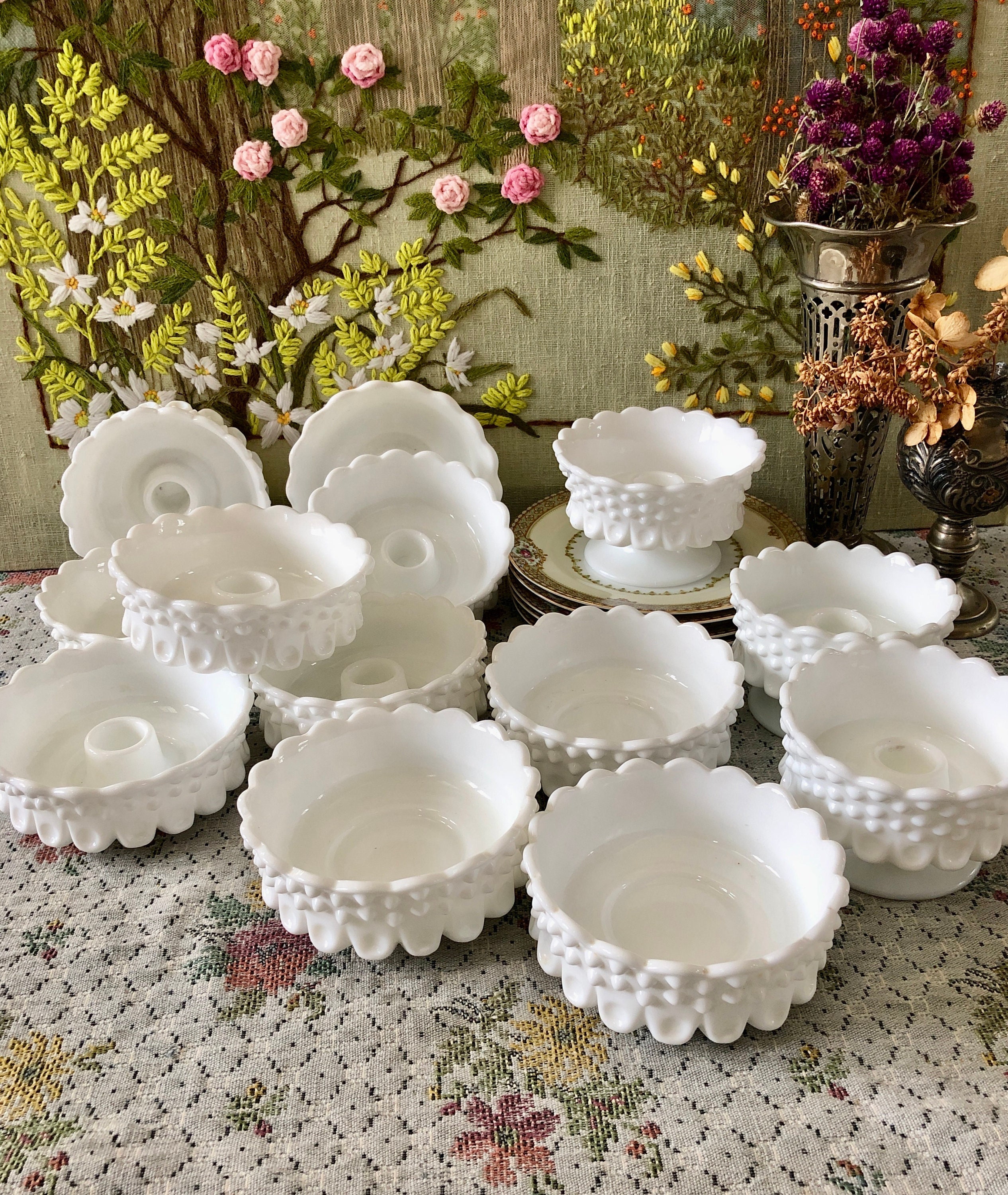 Milk Glass Candle Holder Hobnail Milk Glass Candlestick Hobnail Candle