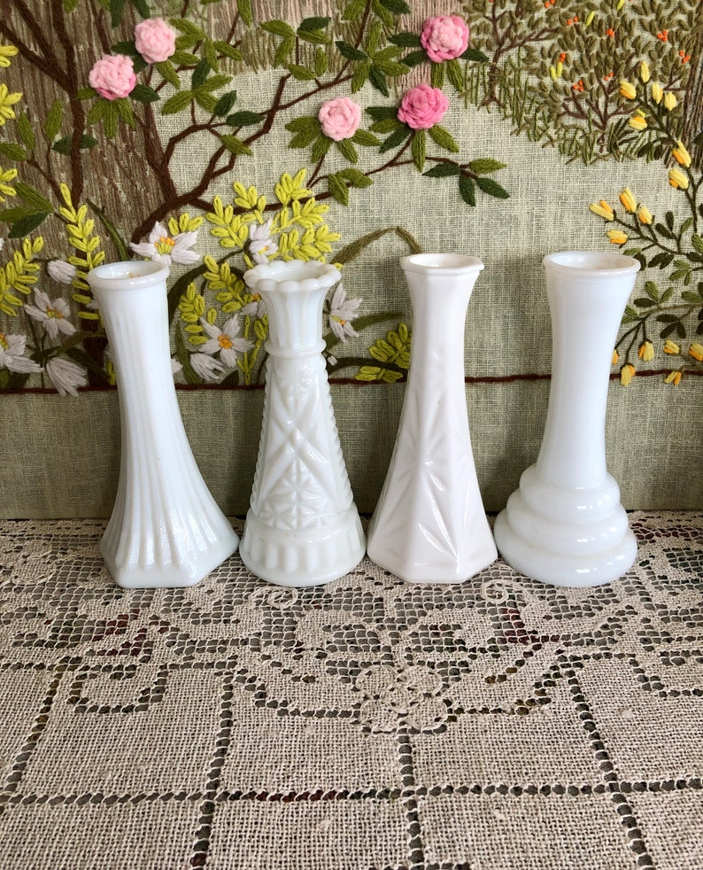 8 Milk Glass Vase Set of Vases for Flowers Vases Milk Glass Bud Vase White Vases Decor Vases Vintage Vases Wedding Vases Centerpiece Vases image 3