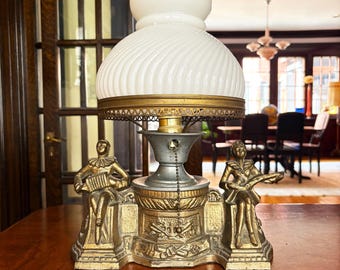 Antique Lamp Brass Lamp Vintage Lamp Antique Table Lamp Antique Light Accent Lamp Milk Glass Shade Vintage Lighting Old Lamps Desk Lamp Gold
