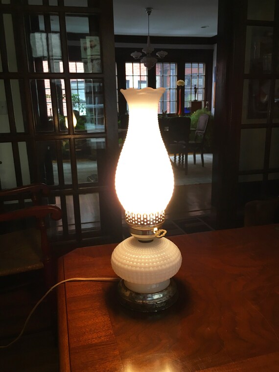 Vintage Lamp Milk Glass Light White Hobnail Globe Shade Antique Old