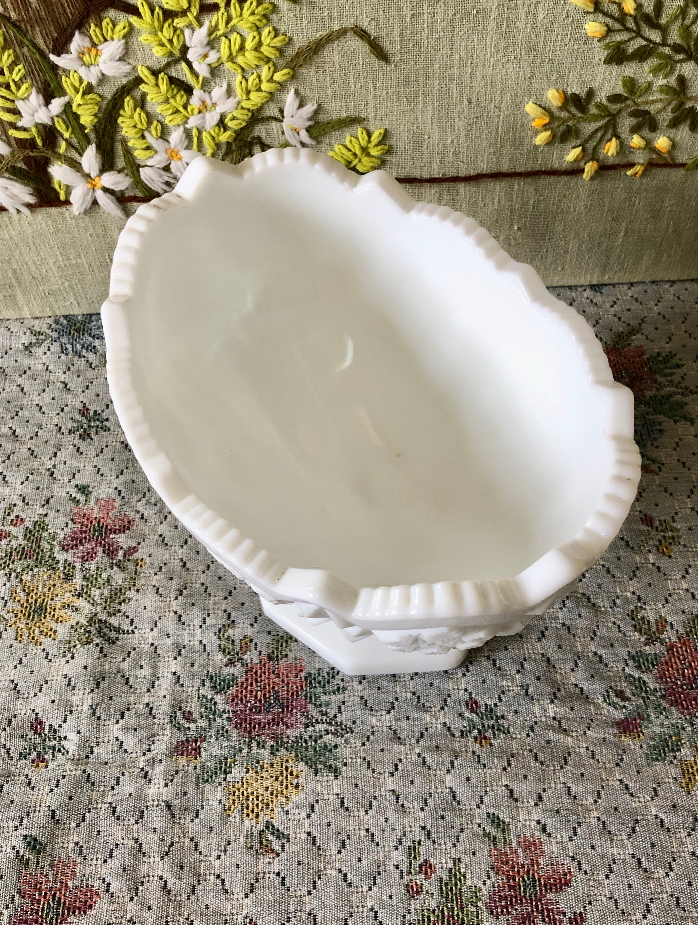 Plat En Verre Laitier Blanc - Coupe à Bonbons/bonnetier - Motif Moulin à Vent 3D - Mint