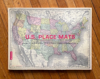 U.S. Placemats U.S. Map Place Mats US Geography United States Map Paper Placemats Vintage State Memorabilia Map Placemats Vintage Placemats