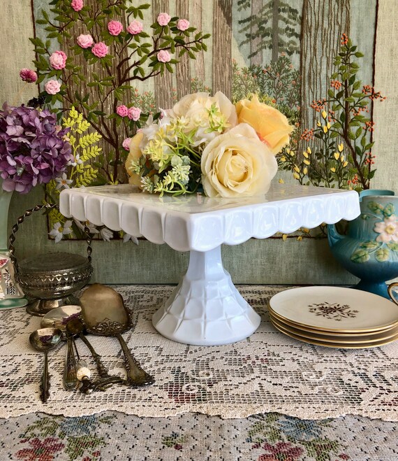 Milk Glass Cake Stand Vintage Cake Stand Wedding Cake Stand White Cake Stand Cupcake Stand Dessert Stand Dessert Table Footed Cake Plate Etsy Canada