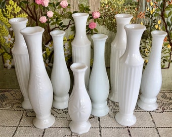 9 Milk Glass Vases for Flowers Vases Decor Vases White Vases Bud Vases Vintage Vase Set Vases Wedding Decor Bridal Shower Decor Party Decor