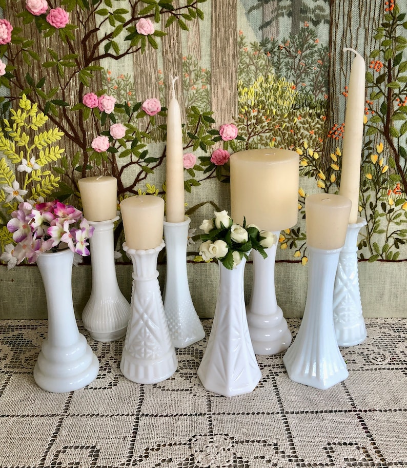 8 Milk Glass Vase Set of Vases for Flowers Vases Milk Glass Bud Vase White Vases Decor Vases Vintage Vases Wedding Vases Centerpiece Vases image 5