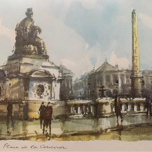 Arte de París Lámina de París Acuarela de París Arte vintage Regalos de París Arte francés Lámina vintage Arte enmarcado Láminas de Francia Place de la Concorde imagen 9