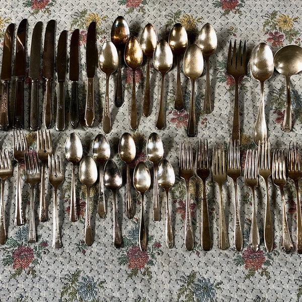 45 Vintage Silverware Set Vintage Flatware Set Mismatched Flatware Antique Silverware Vintage Silverplate Flatware Mismatched Silverware Old