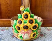 Basket with Handle Decorative Basket Vintage Basket Sunflower Decor Basket for Flower Basket Storage Basket Rattan Basket Decor Basket Old