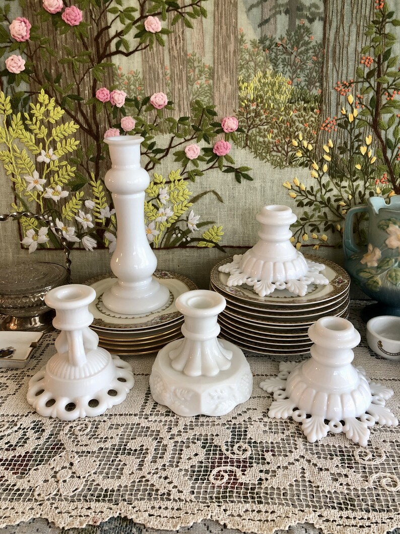 Milk Glass Candle Holder Milk Glass Candlestick Holder White Candle Holder Milk Glass Candlesticks White Candle Holder Antique Candlesticks image 1