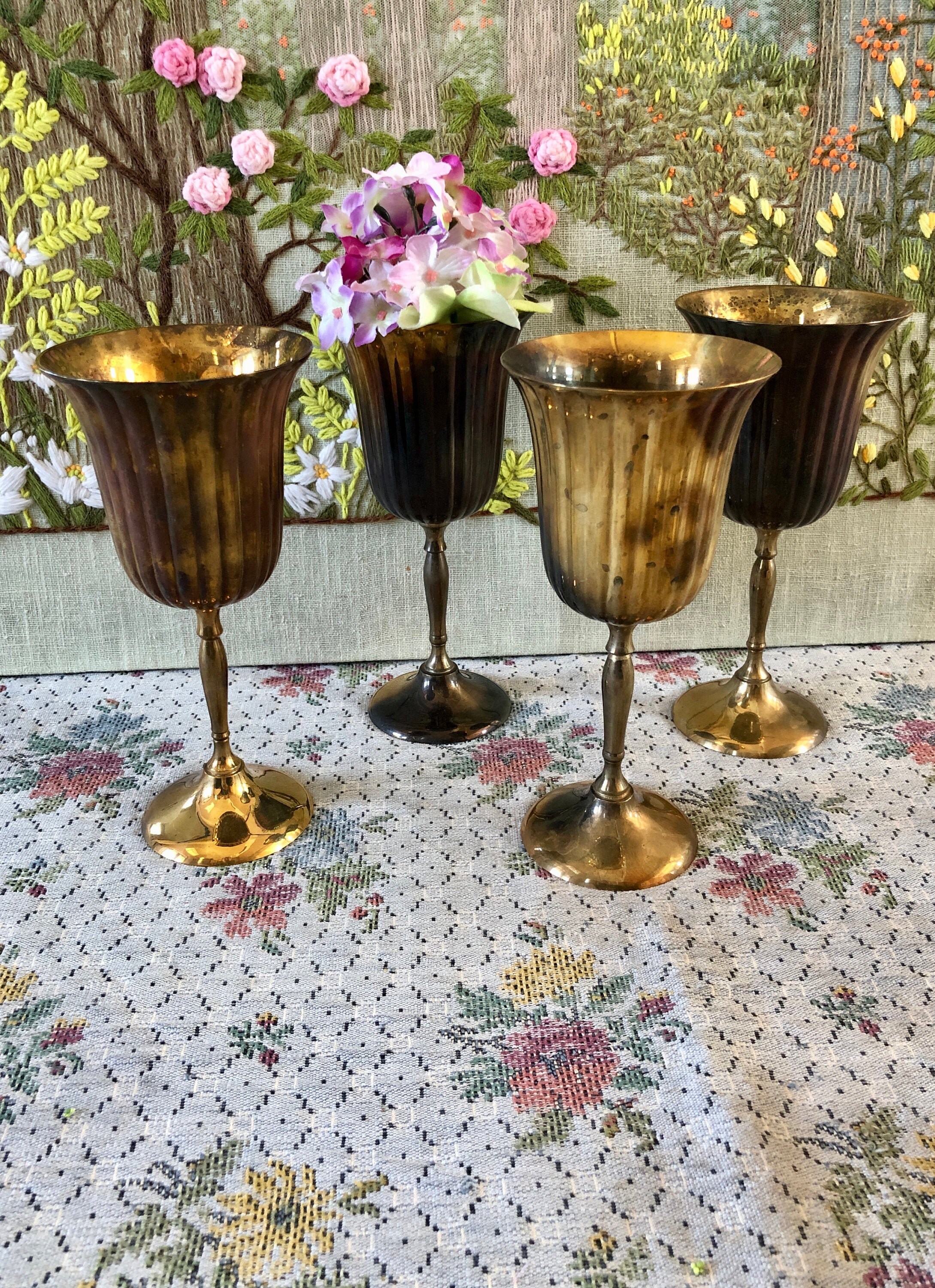 Gold Goblet Vintage Goblets Set Gold Wine Glasses Brass Goblet Etsy