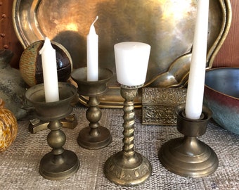 4 Vintage Candle Holder Brass Candlesticks Vintage Brass Candle Holder Antique Candlesticks Set of Candlesticks Short Gold Candle Holder Set