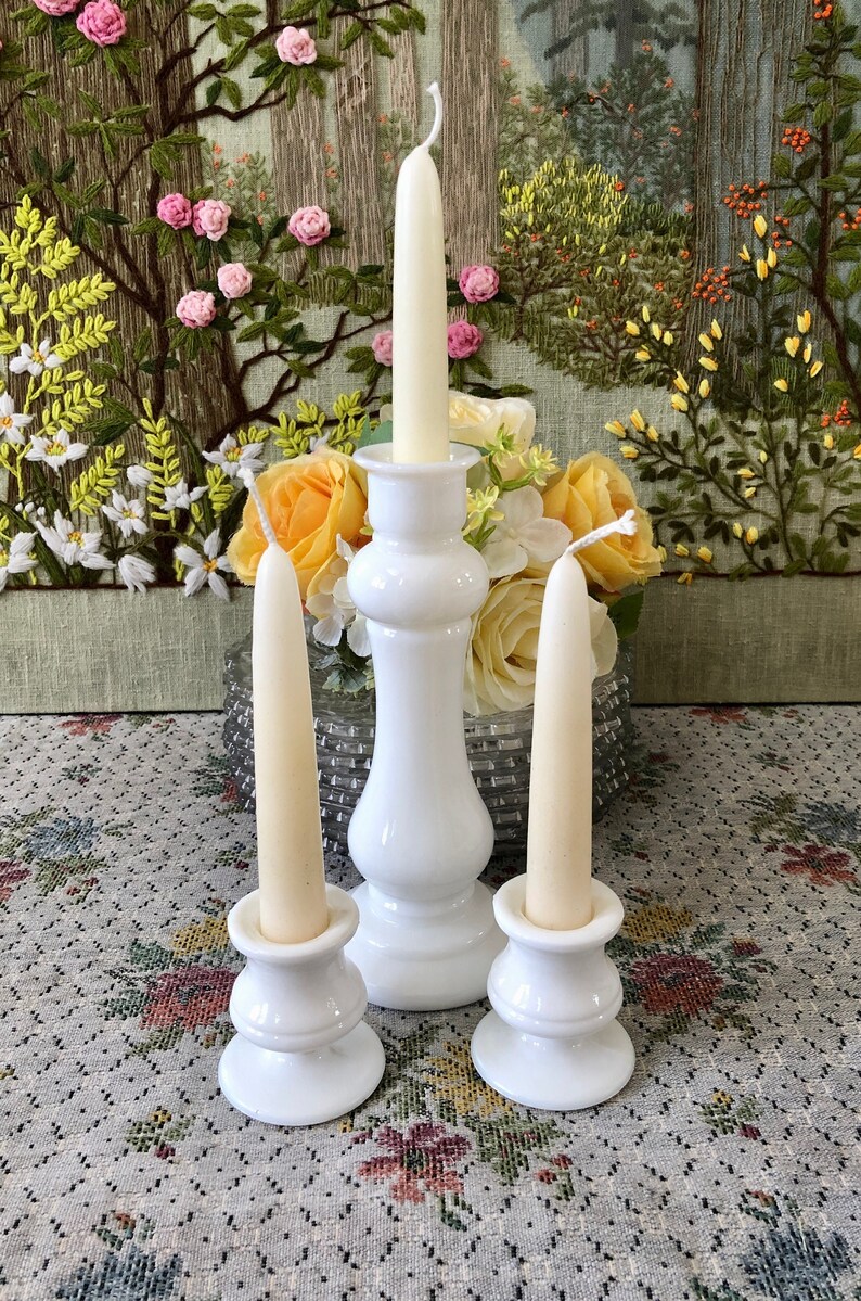 3 Milk Glass Candle Holder Milk Glass Candlestick Holders Etsy