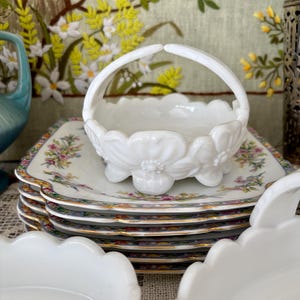 Milk Glass Basket Westmoreland Milk Glass Bowl White Basket Small Basket for Flower Girl Basket Wedding Basket Wedding Decor Baskets White Round Basket