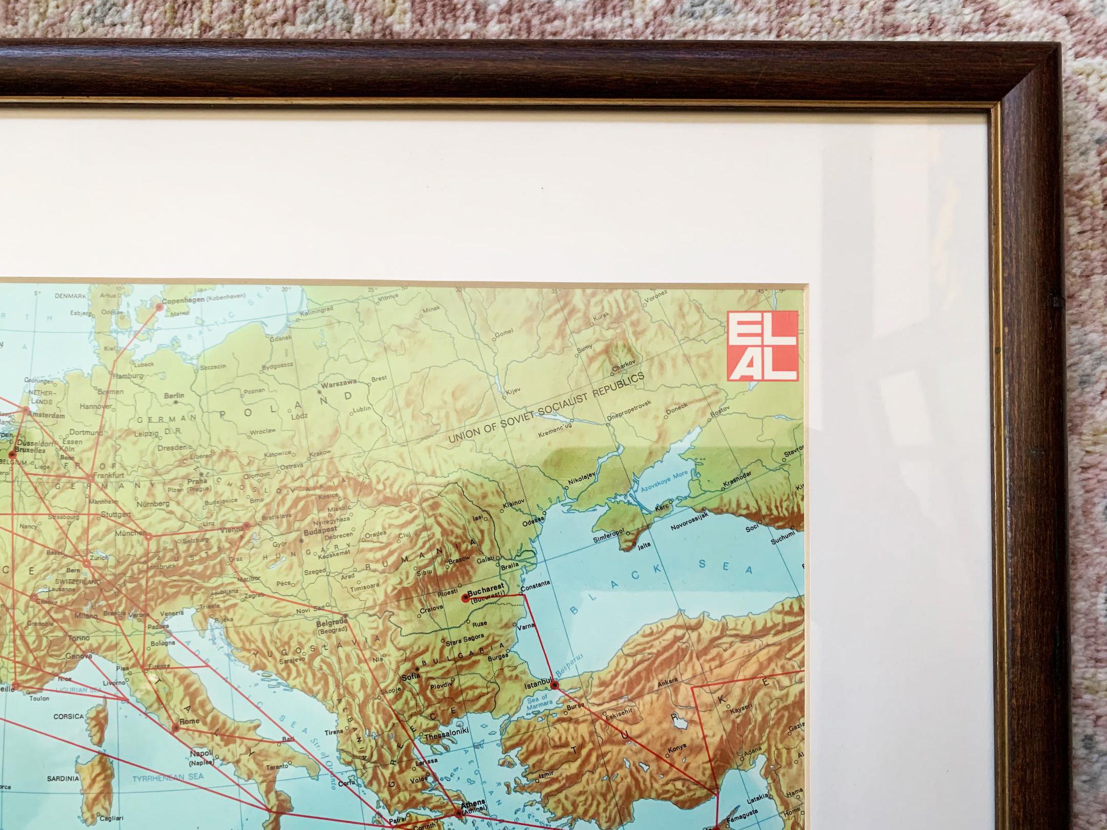 El Al Routes EL AL Airlines Map ELAL Route Map Framed Map Airline Route Map El Al ...