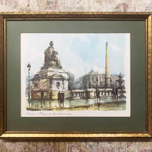 Arte de París Lámina de París Acuarela de París Arte vintage Regalos de París Arte francés Lámina vintage Arte enmarcado Láminas de Francia Place de la Concorde Place de la Concorde