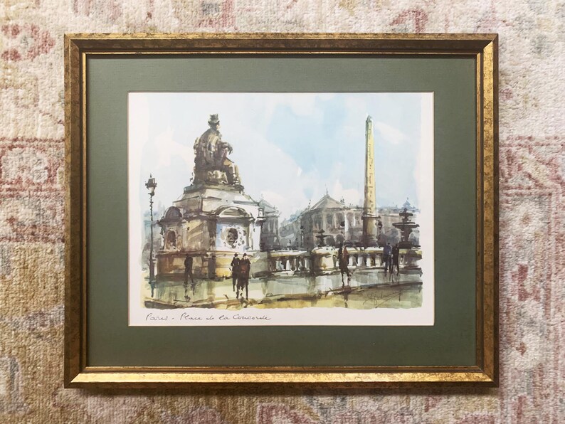Arte de París Lámina de París Acuarela de París Arte vintage Regalos de París Arte francés Lámina vintage Arte enmarcado Láminas de Francia Place de la Concorde Place de la Concorde