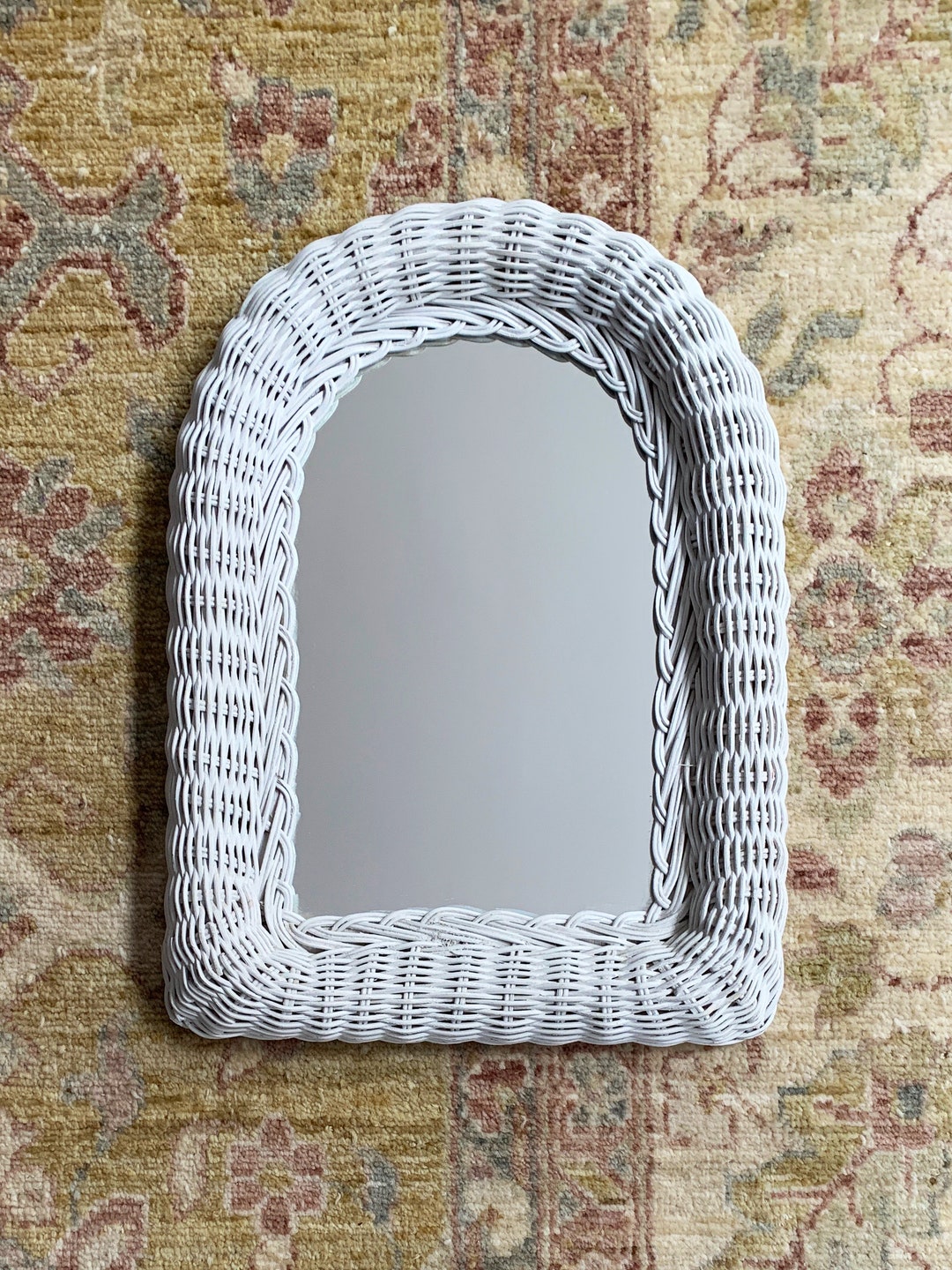 Vintage Wicker Heart Shaped Mirror in White
