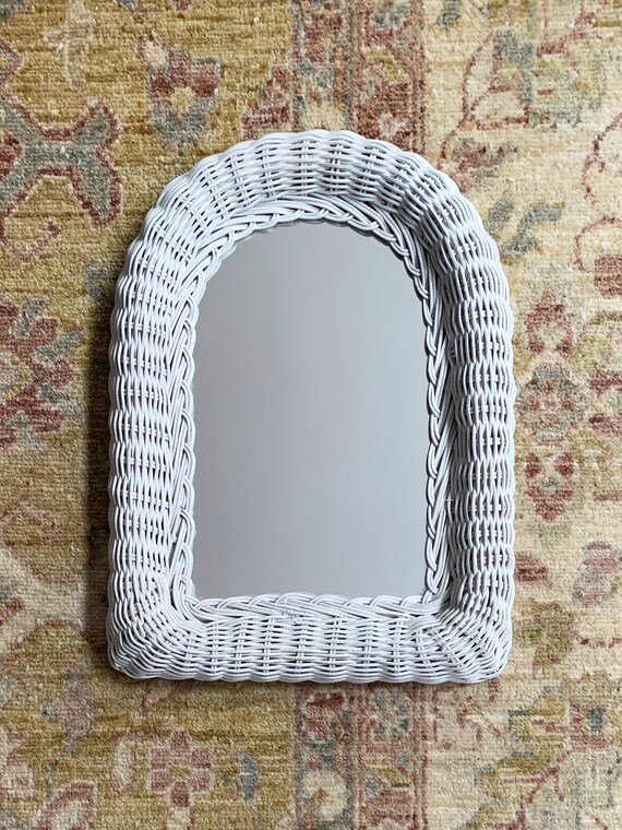 Vintage Mirror Wall Decor Wicker White Small For Hanging Cottage Vintage Mirror Wall Decor, White Wicker Mirror For Wall