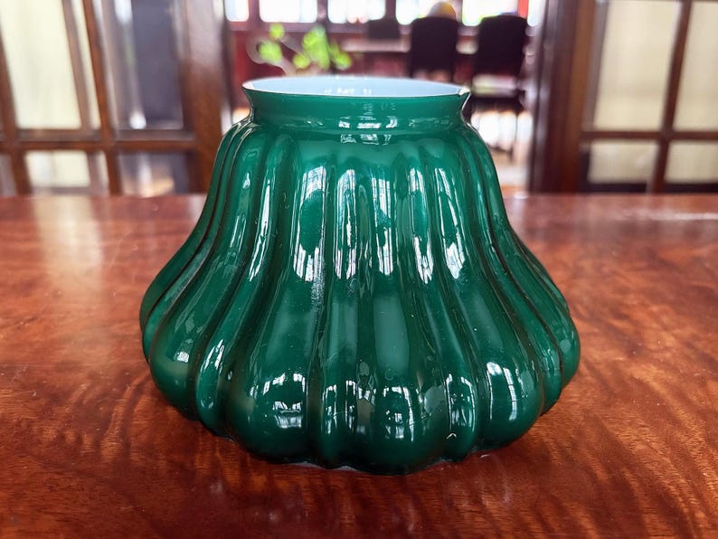Glass Green Shade Green Lamp Shade Green Globe Green Glass Light Shade Replacement Shade Green Lamp Shade Vintage Lighting Green Lampshade image 1